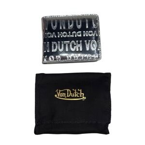 Von Dutch Bi-Fold logo-embossed Silver Mirror Wallet. Reflective design!